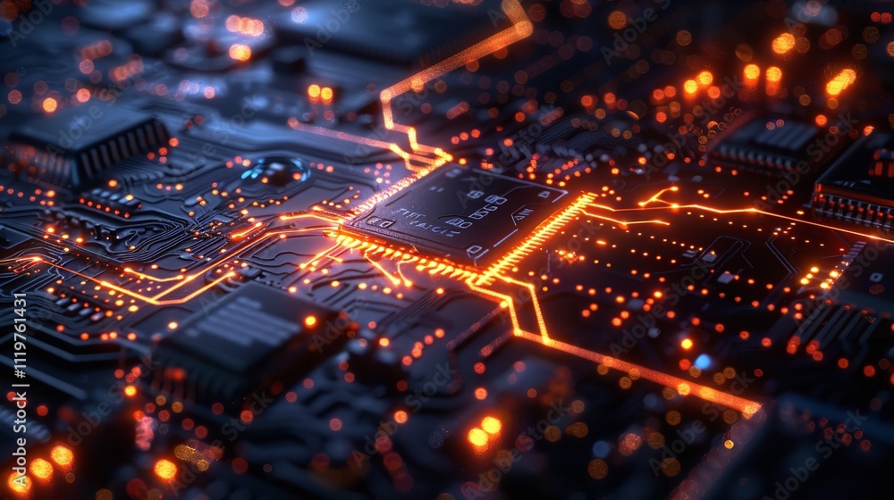 Poster detailed view of an electronic circuit board. ideal for technology and engineering concepts.