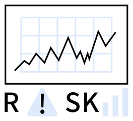 Line graph showing fluctuating market trends, warning symbol, and RISK text. Ideal for finance, investment, business risk assessment, economic forecasting, decision making, data analysis corporate