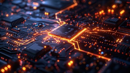 Fototapeta premium Detailed view of an electronic circuit board. Ideal for technology and engineering concepts.