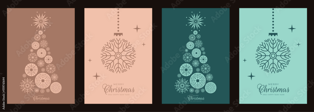 Poster minimalistic christmas card vector design template in trendy green and mocha mousse color of the yea