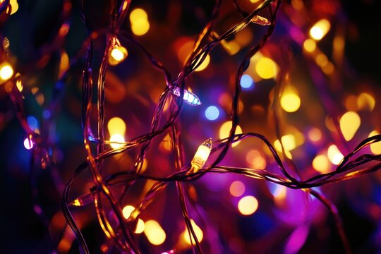 Detailed shot of a string of colorful LED lights