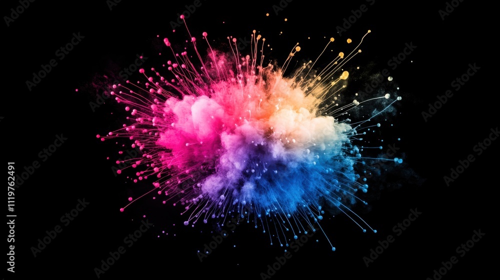 Poster a vibrant explosion of colorful smoke against a black background, creating an artistic and dynamic v