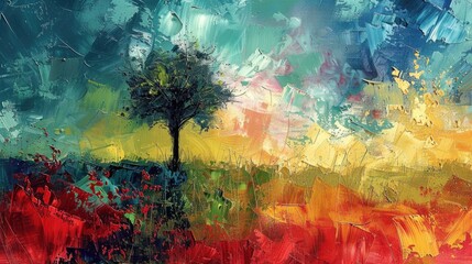 A single tree standing alone in a green field