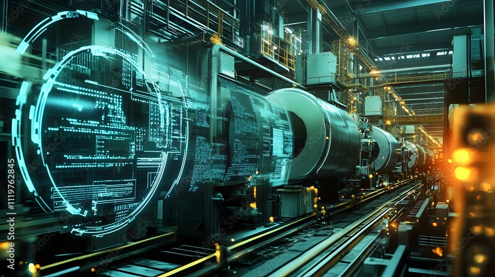 Poster smart factories implement energy-saving technologies, such as smart grids and energy-efficient machi