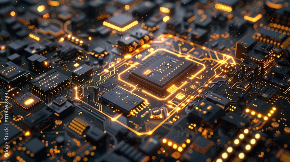 Poster detailed view of an electronic circuit board. ideal for technology and engineering concepts.