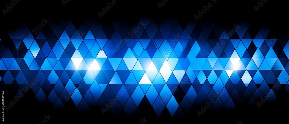 Poster blue background with a series of blue triangles. the triangles are lit up and appear to be shining