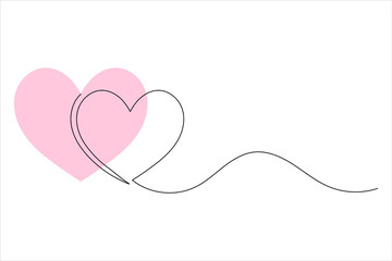 Heart shape continuous single line drawing illustration and love shape one line art