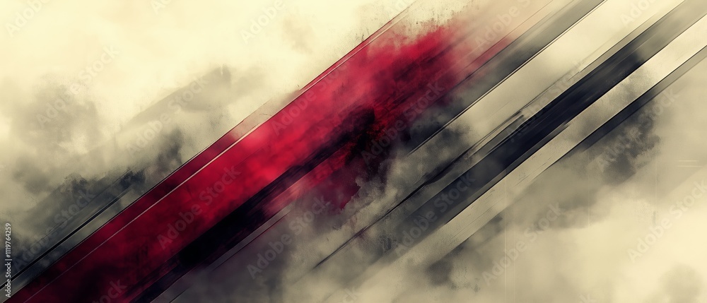 Poster blurry image of a red and black line with a white background. the image has a mood of chaos and conf
