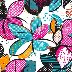 seamless pattern with flowers, modern pop art colorful  botanical pattern with flowers and leaves 
