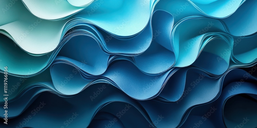 Poster flowing waves of blue and turquoise paper create a stunning abstract pattern in a dynamic display of