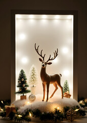3D decorative composition for Christmas with lights and deer.