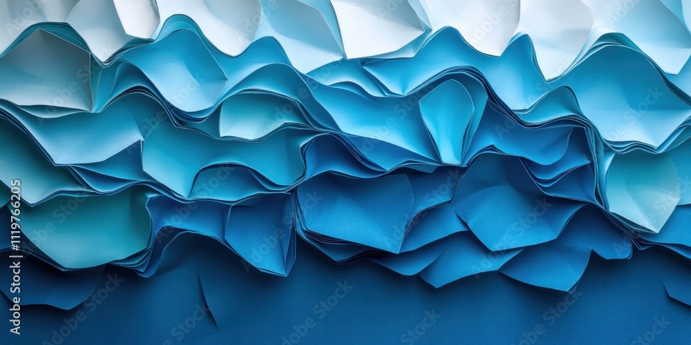 Poster beautiful waves of blue paper create an artistic representation of the ocean’s depth and texture in 