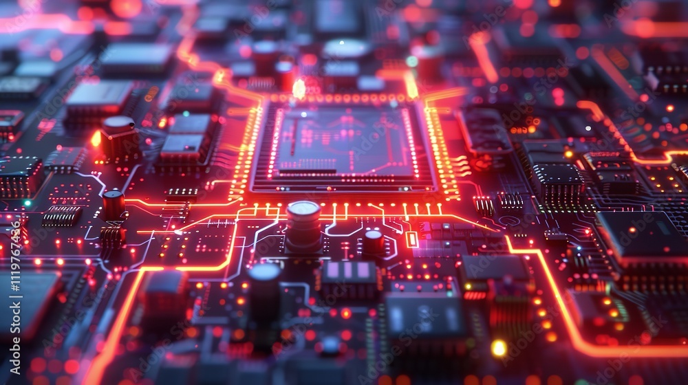 Poster detailed view of an electronic circuit board. ideal for technology and engineering concepts.