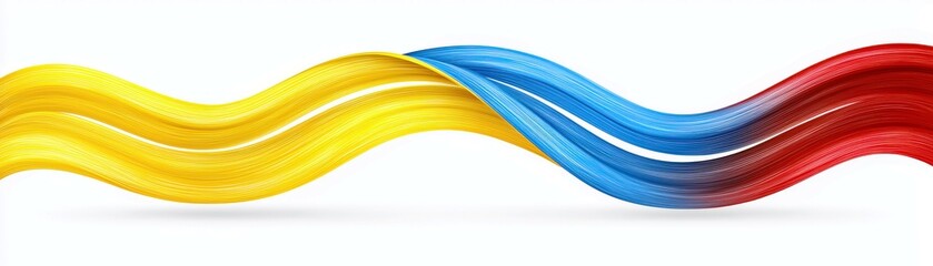 Colorful Wavy Lines in Blue, Red, and Yellow Flowing Against a White Background for Creative Designs