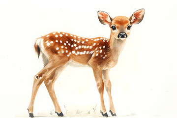 Watercolor masterpiece featuring a baby deer, pastel colors, soft, dreamy atmosphere, Bohemian style, isolated on white