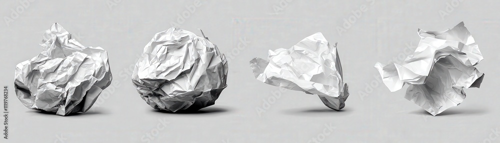 Aufkleber various stages of crumpled paper on gray background captured in a minimalistic style for creative pr