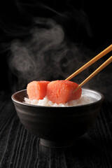 ご飯に乗った辛子明太子　Spicy cod roe on rice