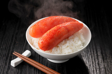 ご飯に乗った辛子明太子　Spicy cod roe on rice