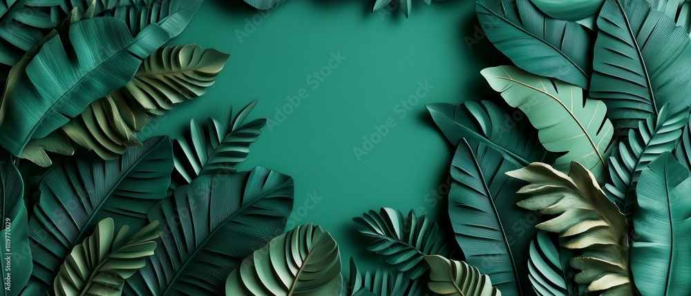 Aufkleber green background with a bunch of fake leaves on it. the leaves are arranged in a way that creates a 