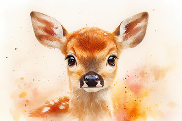 Watercolor masterpiece featuring a baby deer, pastel colors, soft, dreamy atmosphere, Bohemian style, isolated on white