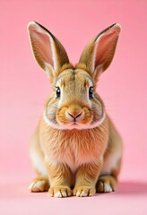 Obraz premium Big brown rabbit on a pink background