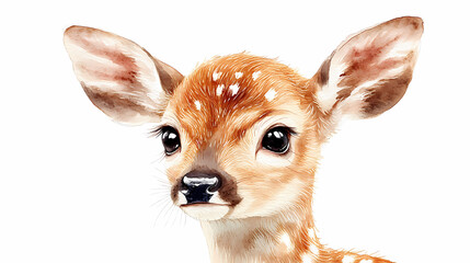Watercolor masterpiece featuring a baby deer, pastel colors, soft, dreamy atmosphere, Bohemian style, isolated on white