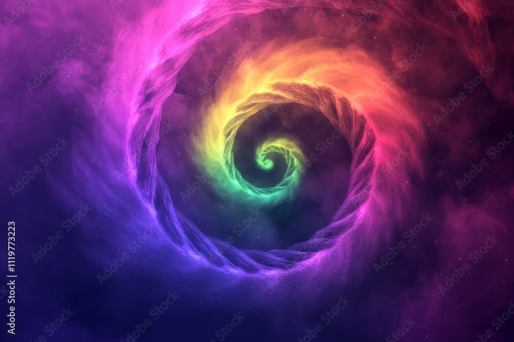 Poster vibrant cosmic swirl of colorful nebula with spiraling patterns in a dark universe background, abstr