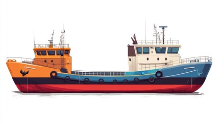 Fototapeta premium freight carrier flat design side view maritime logistics theme water color Split-complementary color scheme