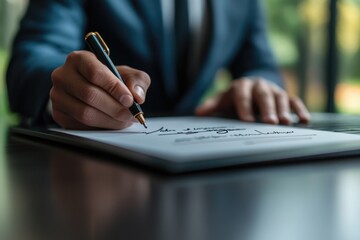 A businessman taking notes in a modern setting