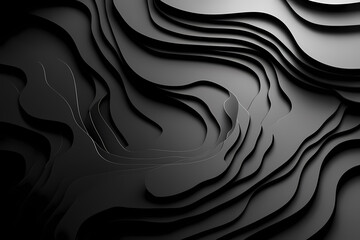 An organic pattern of dark gray lines creates the illusion of a wavy hexagon on a black background. A complex and textured design adds depth to the black canvas.