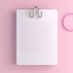 Minimalist Clipboard with Paper and Paperclip on Pink Background for Office Decor
