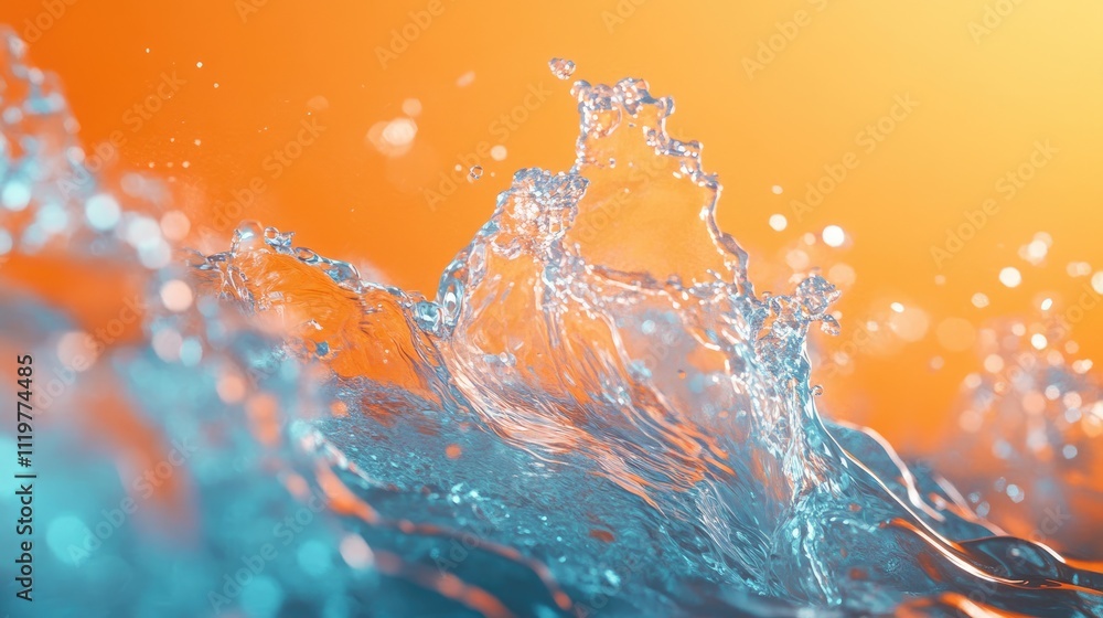 Aufkleber futuristic water wave patterns with orange background showcasing detailed fluid dynamics and vibrant