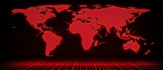 Red background with a globe on it. The globe is surrounded by a red border and has a lot of numbers on it