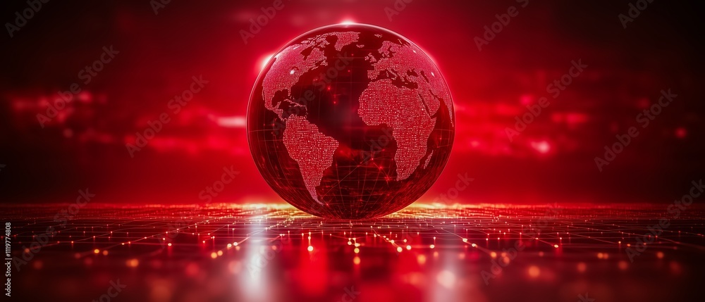 Aufkleber red globe with a glowing light around it. the globe is surrounded by a red background. concept of my