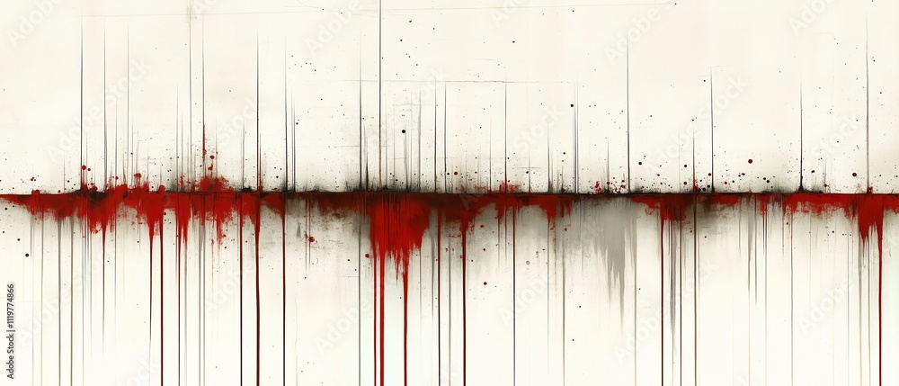 Poster white background with red splatters and a red line