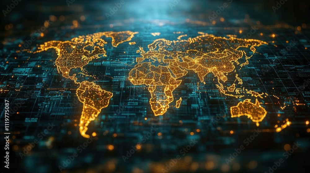 Aufkleber a digital representation of a world map on a modern background