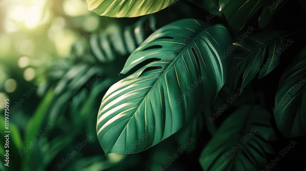 Poster blurry green leaf backdrop with selective focus ideal for text placement and graphic design projects