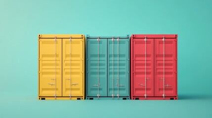 intermodal container flat design front view supply chain theme 3D render Split-complementary color scheme