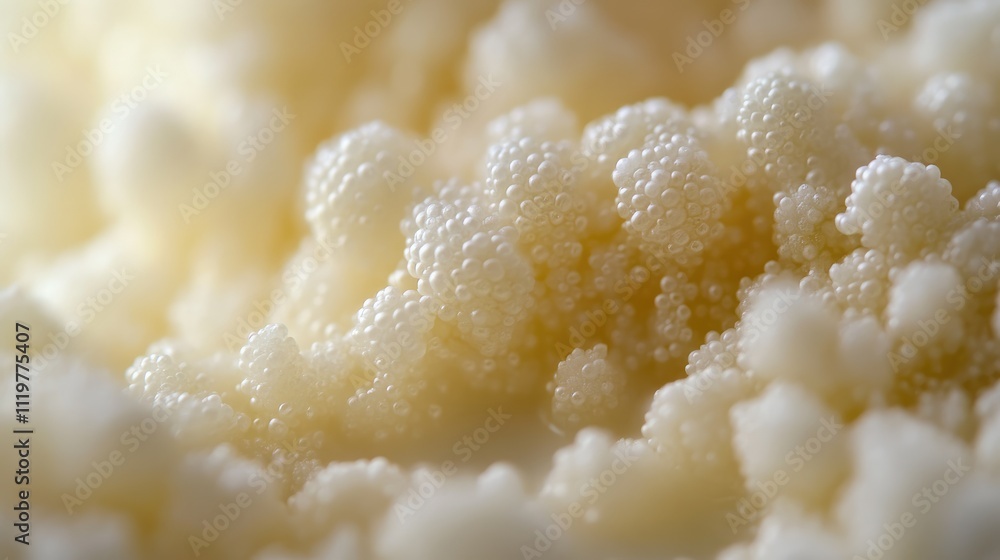 Poster macro close-up of textured cream colored foam with tiny bubbles resembling natural formations or cul