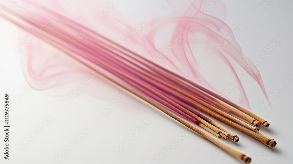 Aufkleber abstract soft pink smoke swirls on a clean white background with incense sticks creating a serene an