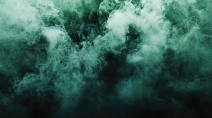 Green smoke swirling on a dark background creating a mystical and atmospheric effect for artistic or design purposes