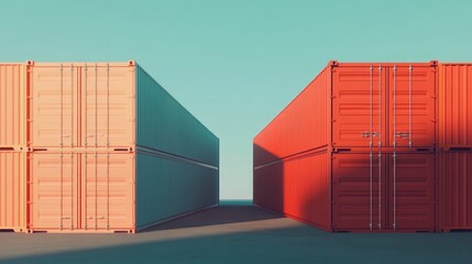 Fototapeta premium intermodal container flat design front view supply chain theme 3D render Split-complementary color scheme
