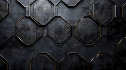An organic pattern of dark gray lines creates the illusion of a wavy hexagon on a black background. A complex and textured design adds depth to the black canvas.