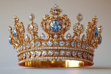 Fototapeta premium Elegant Golden Crown Adorned with Sparkling Gemstones