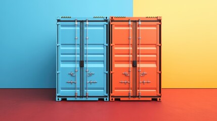 intermodal container flat design front view supply chain theme 3D render Split-complementary color scheme