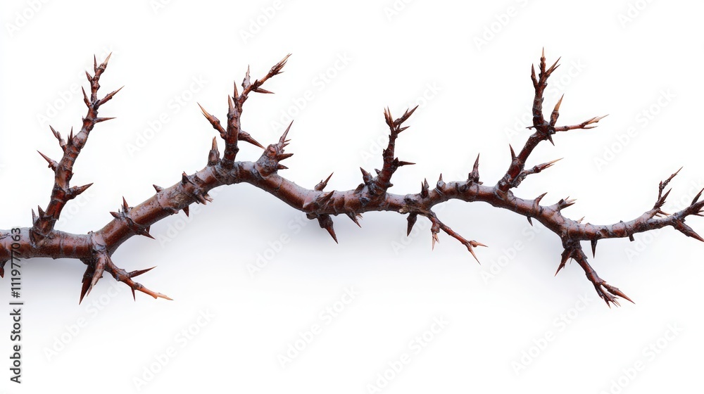 Poster thorny limb of an acacia tree artistically displayed on a clean white background emphasizing its nat