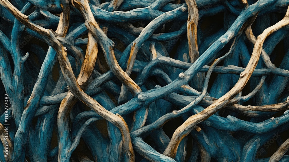 Poster abstract close up of intertwined natural branches showcasing vibrant colors and intricate textures f