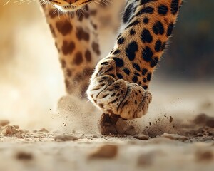 A leopard's paw is shown in the dirt, with the paw's claws visible