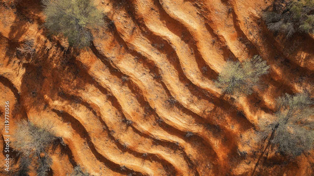 Poster aerial view of lake bindegolly showcasing intricate wavy patterns on red soil surrounded by sparse v