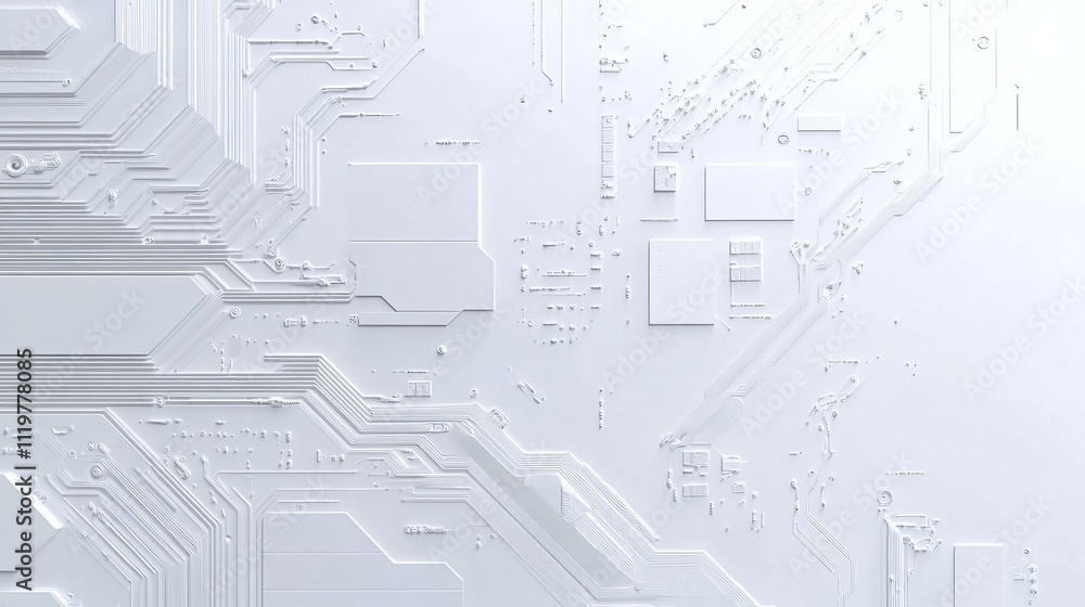Aufkleber a white square in the center of a circuit board with some wires and chips around it, 3d rendering st